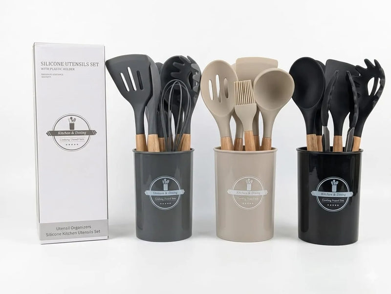 Professional Silicone Kitchen Utensil Set – Heat-Resistant Non-Stick Cooking Tools with Wooden Handles