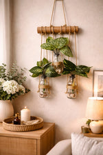 Wall Hanging Planter –  Glass Jars with wooden stick