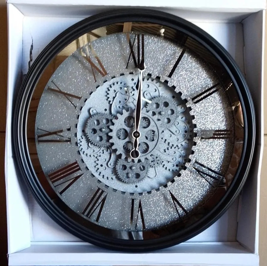 Industrial Gear Wall Clock – Large 3D Moving Cog Timepiece with Roman Numerals