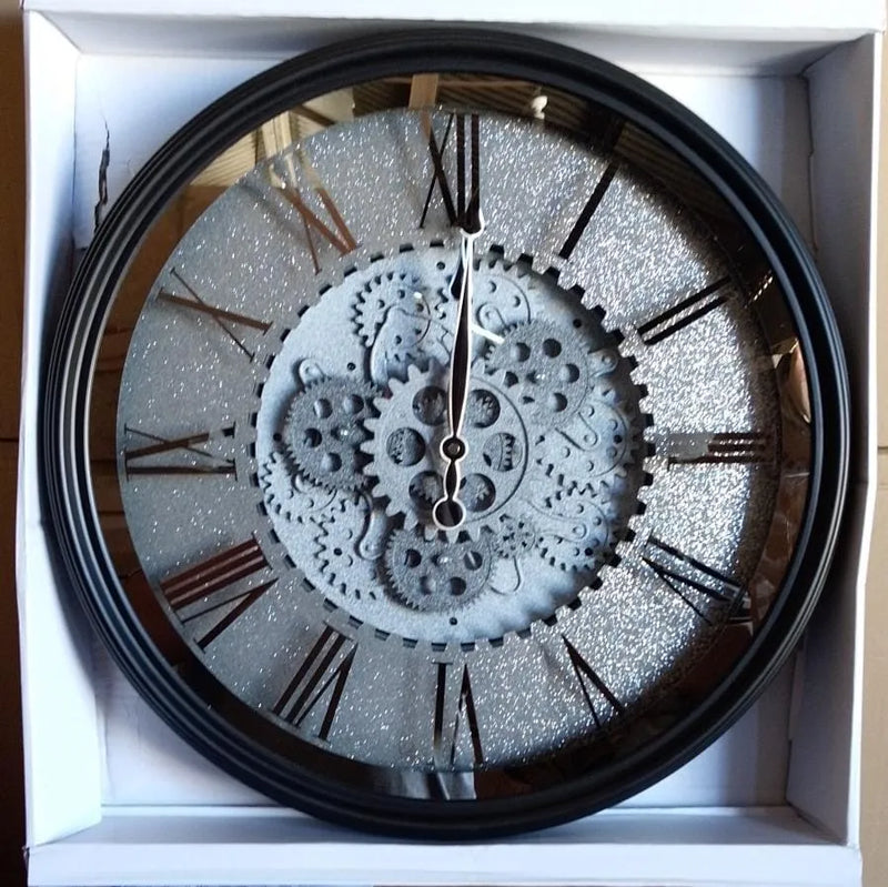 Industrial Gear Wall Clock – Large 3D Moving Cog Timepiece with Roman Numerals