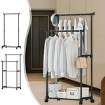 Double Rail Rolling Garment Rack – Heavy-Duty Free-Standing Clothes Drying Stand