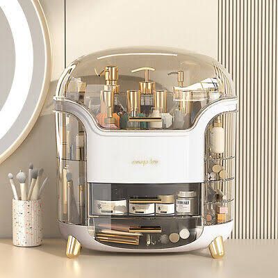 Luxury Large Cosmetic Organizer Box – Dustproof Vanity Storage Case with Clear Transparent Shield