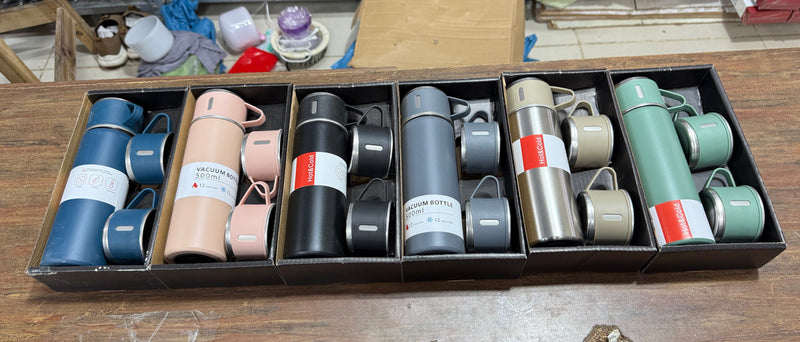 Stainless Steel Insulated Vacuum Flask Set – Hot & Cold Thermal Water Bottle
