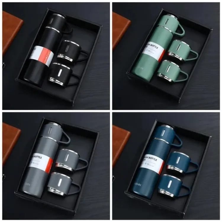 Stainless Steel Insulated Vacuum Flask Set – Hot & Cold Thermal Water Bottle