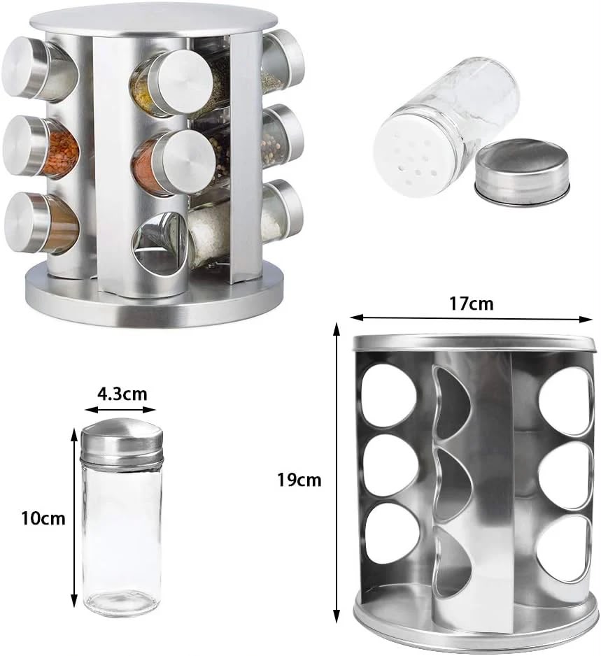 12-Piece Revolving Stainless Steel Spice Rack – 360° Rotating