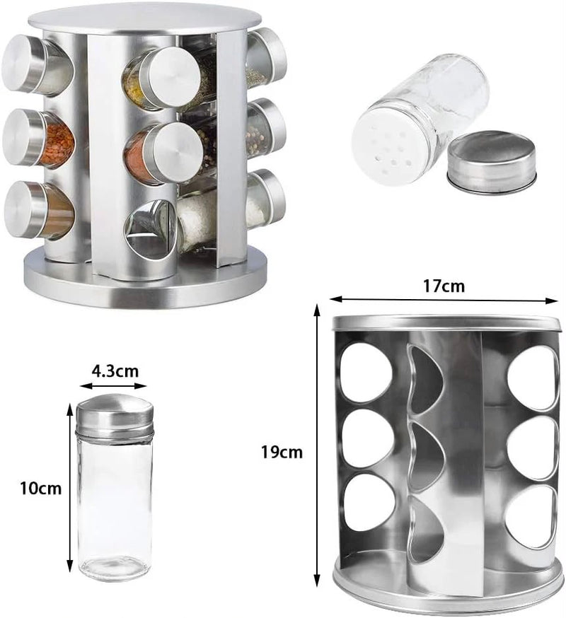 12-Piece Revolving Stainless Steel Spice Rack – 360° Rotating