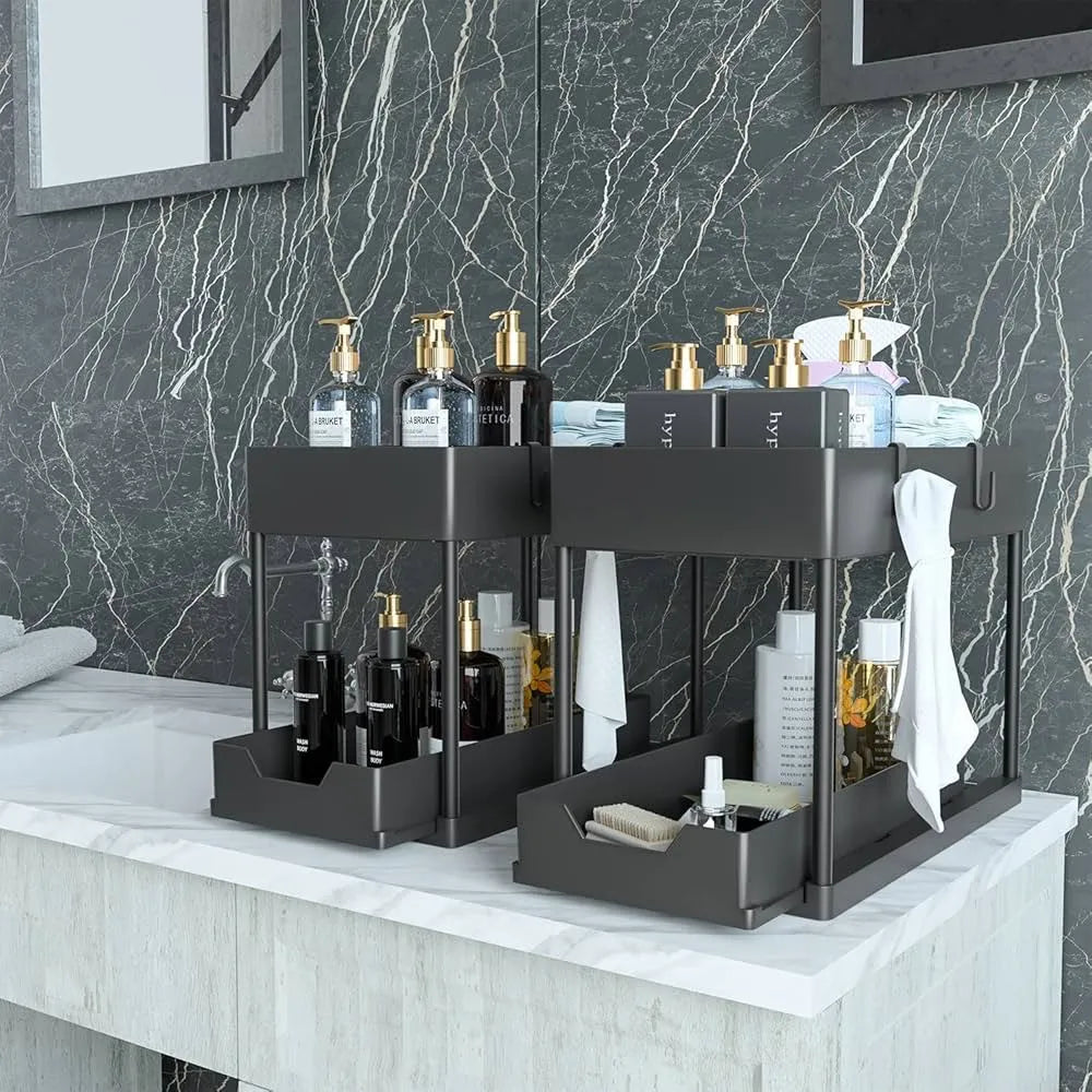 2-Tier Sliding Under-Sink Kitchen Organizer – High-Capacity