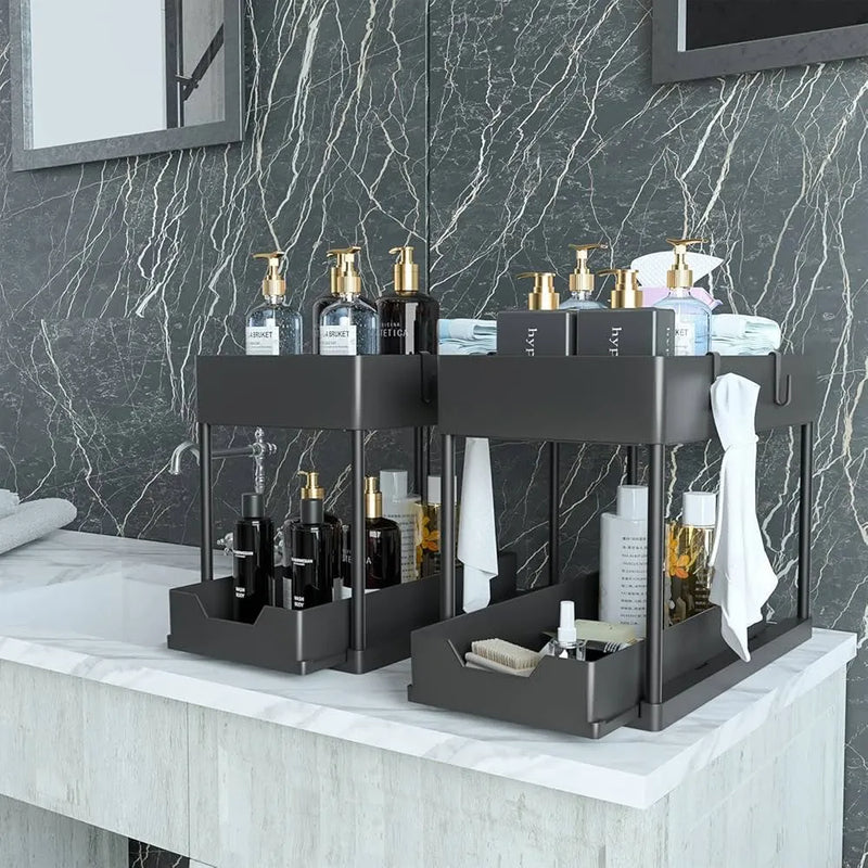2-Tier Sliding Under-Sink Kitchen Organizer – High-Capacity