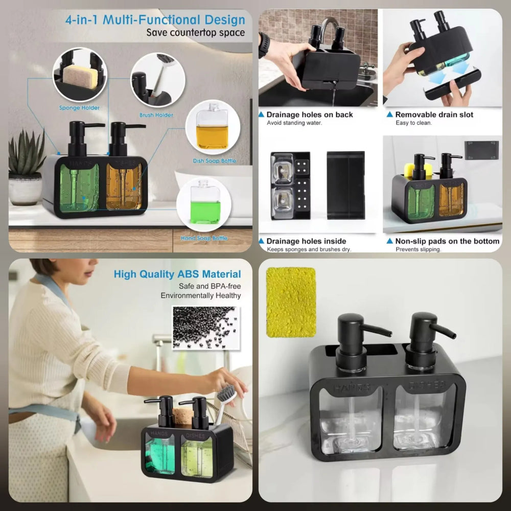 4-in-1 Dual Soap Dispenser Caddy – Kitchen Sink Organizer