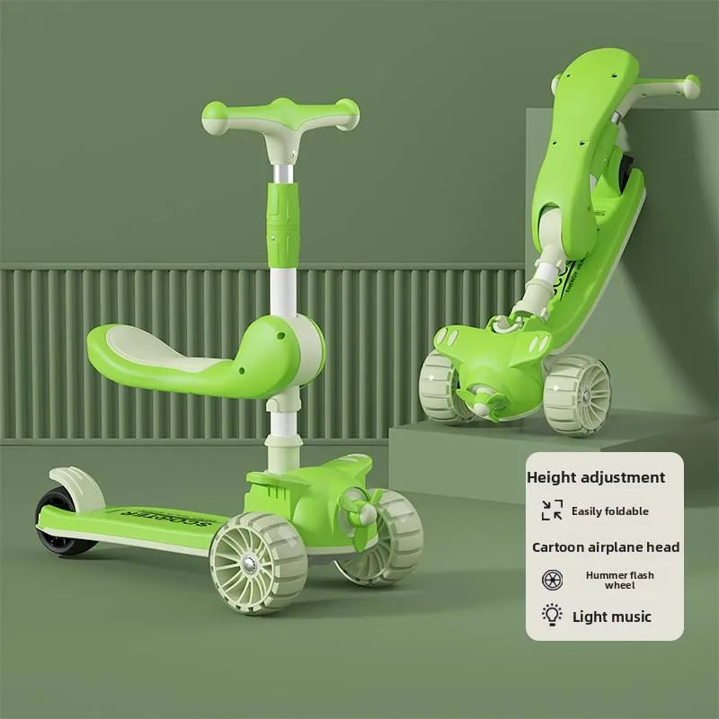 2-in-1 Kids' Kick Scooter with Foldable Seat – Adjustable 3-Wheel Toddler Scooter, Folding Design,