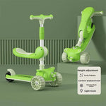 2-in-1 Kids' Kick Scooter with Foldable Seat – Adjustable 3-Wheel Toddler Scooter, Folding Design,