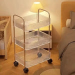 3-Tier Rolling Vanity Storage Cart – Acrylic-Style Clear Fluted Baskets, Mobile Makeup & Skincare