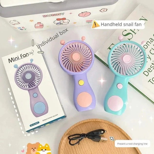 Cute Snail Antenna Handheld Mini Fan – Portable Rechargeable Pocket Fan