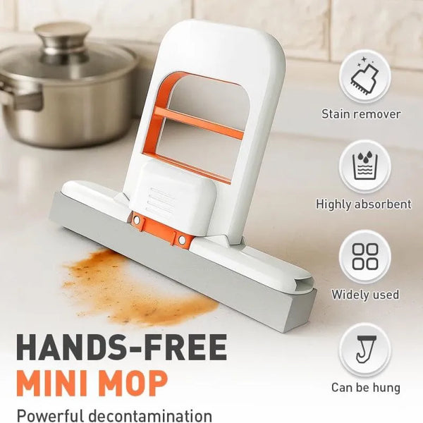 Portable Hands-Free Mini Mop – Self-Squeeze Short Handle Countertop Mop
