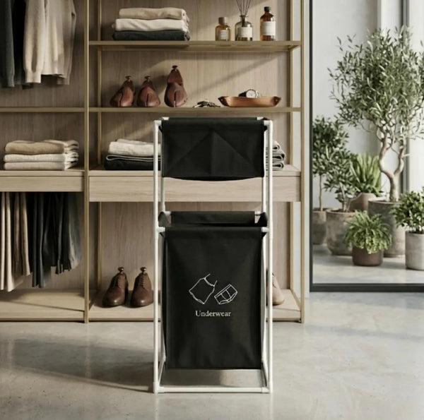 2-Tier Minimalist Laundry Hamper & Organizer – Freestanding Fabric Storage Cart