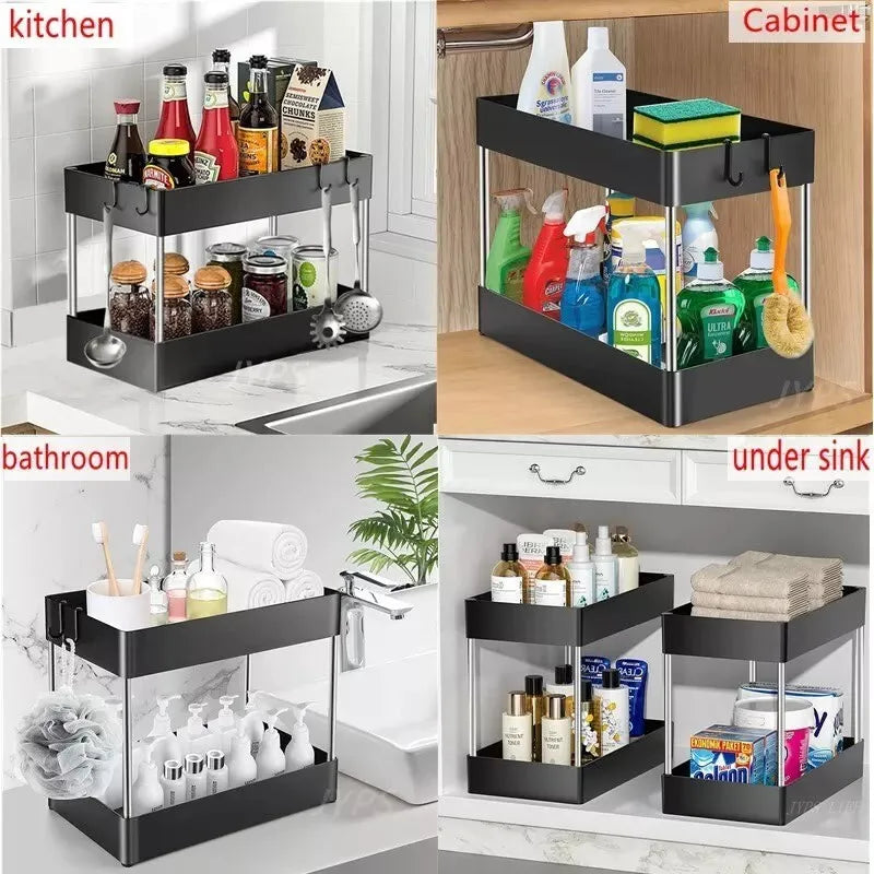 2-Tier Sliding Under-Sink Kitchen Organizer – High-Capacity