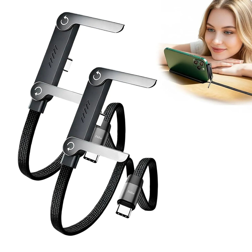 Ultra-Fast Charging USB-C Cable – Quick-Charge Elbow Adapter with Integrated Folding Phone Stand
