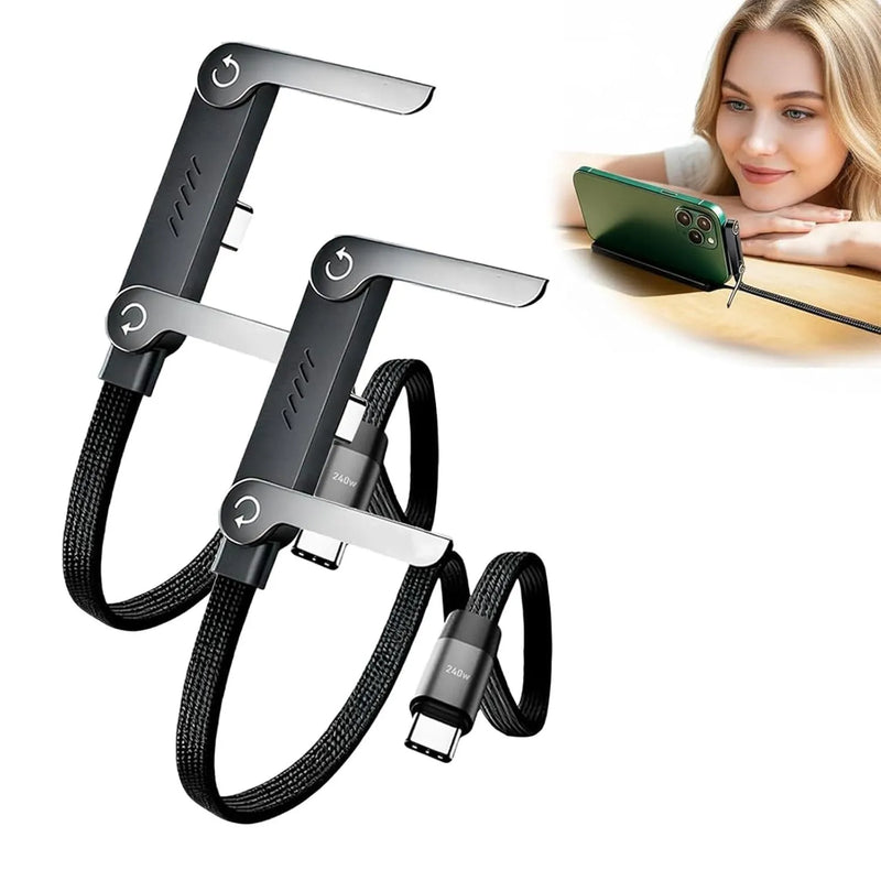 Ultra-Fast Charging USB-C Cable – Quick-Charge Elbow Adapter with Integrated Folding Phone Stand
