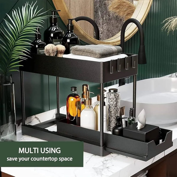 2-Tier Sliding Under-Sink Kitchen Organizer – High-Capacity