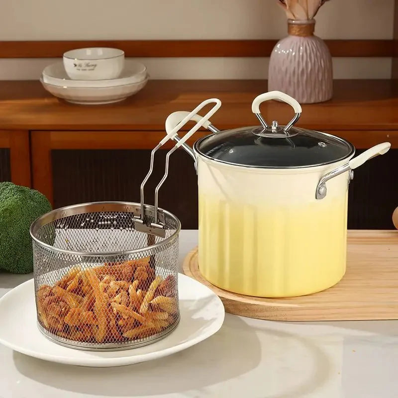 Multi-Function Deep Fryer Pot with Stainless Steel Mesh Strainer Basket
