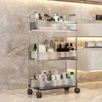3-Tier Rolling Vanity Storage Cart – Acrylic-Style Clear Fluted Baskets, Mobile Makeup & Skincare