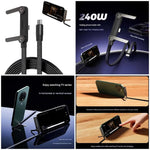 Ultra-Fast Charging USB-C Cable – Quick-Charge Elbow Adapter with Integrated Folding Phone Stand