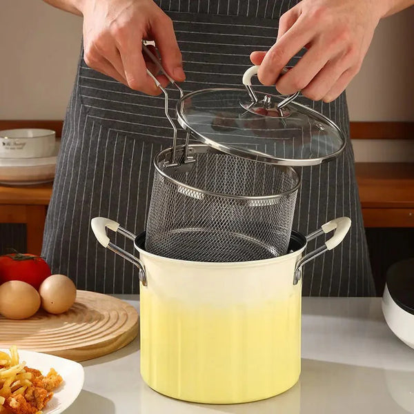 Multi-Function Deep Fryer Pot with Stainless Steel Mesh Strainer Basket