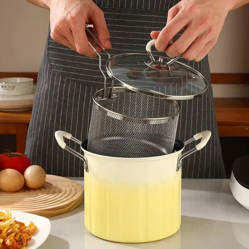 Multi-Function Deep Fryer Pot with Stainless Steel Mesh Strainer Basket