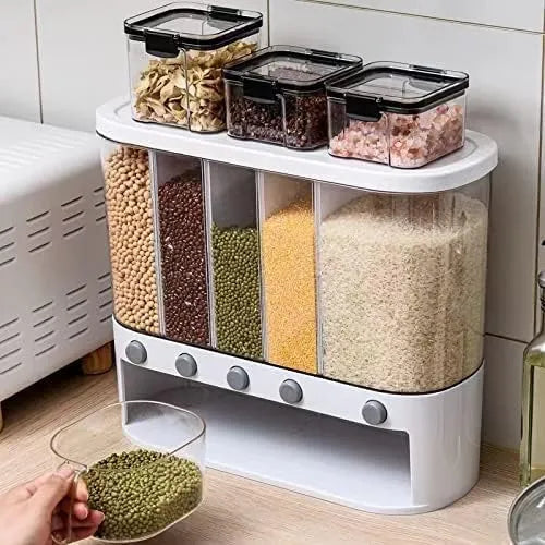 Wall-Mounted Dry Food Dispenser 6-Grid Cereal Dispensers Food Storage Container Kitchen Storage Tank