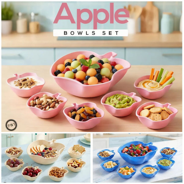 7-in-1 Apple Shaped Bowls Set – Elegant Plastic Serving Nesting Bowl Kit for Fruits