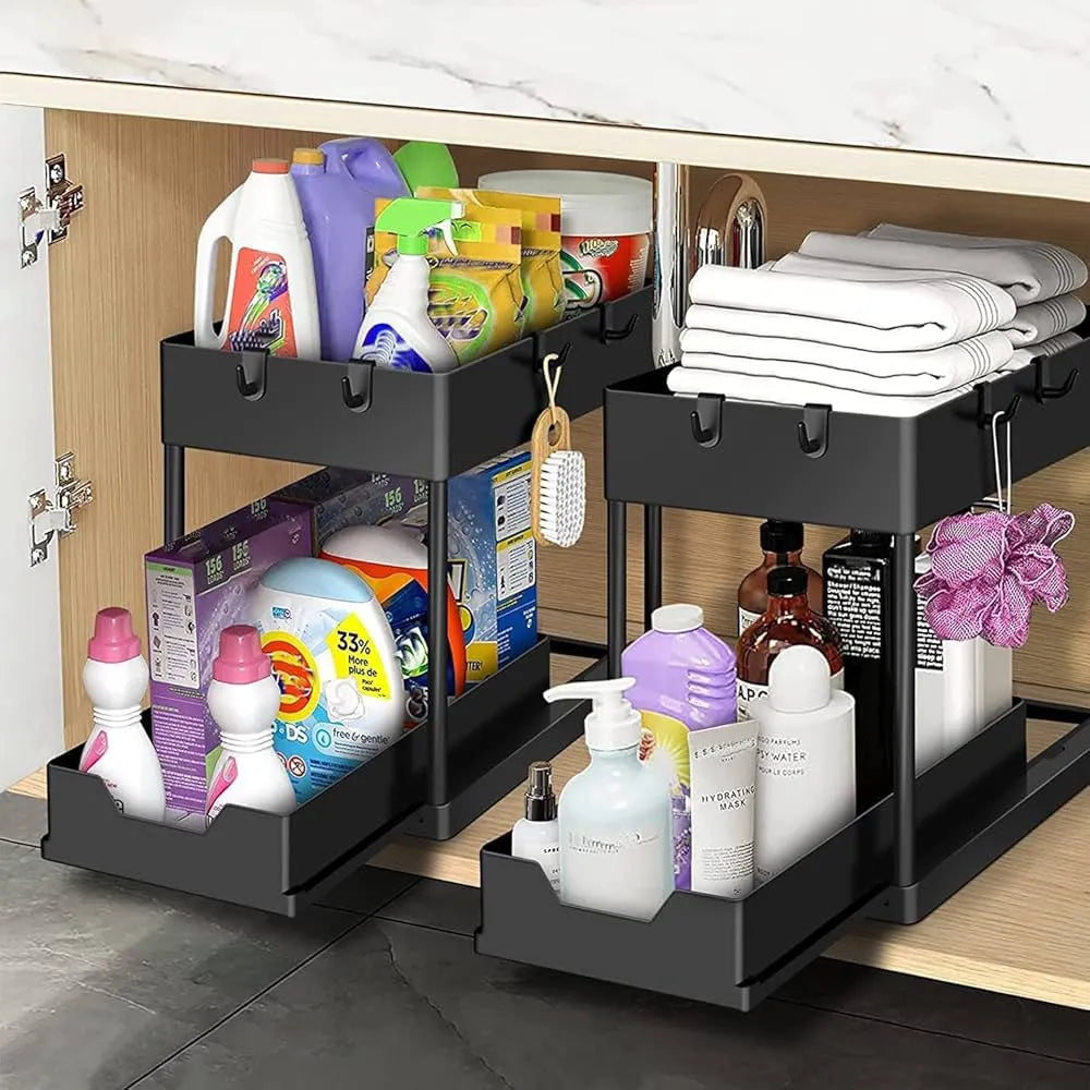 2-Tier Sliding Under-Sink Kitchen Organizer – High-Capacity