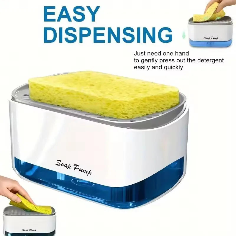 2-in-1 Dish Soap Dispenser & Sponge Holder  – One-Hand Press