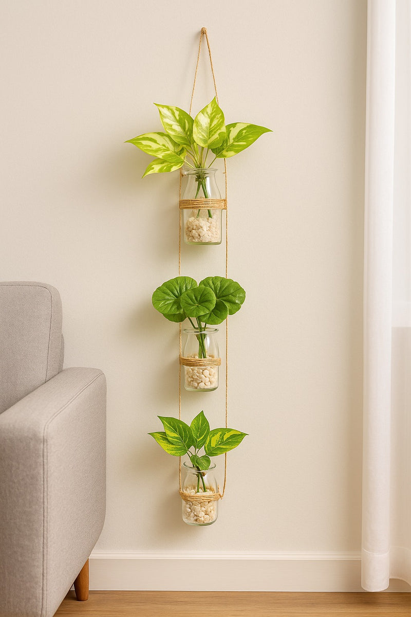 Wall Hanging Planter –  with Three Glass Jars