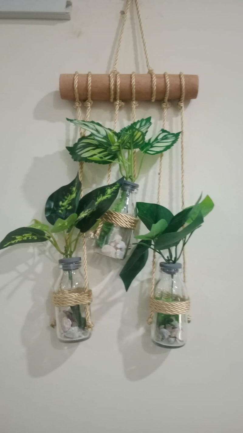 Wall Hanging Planter –  Glass Jars with wooden stick