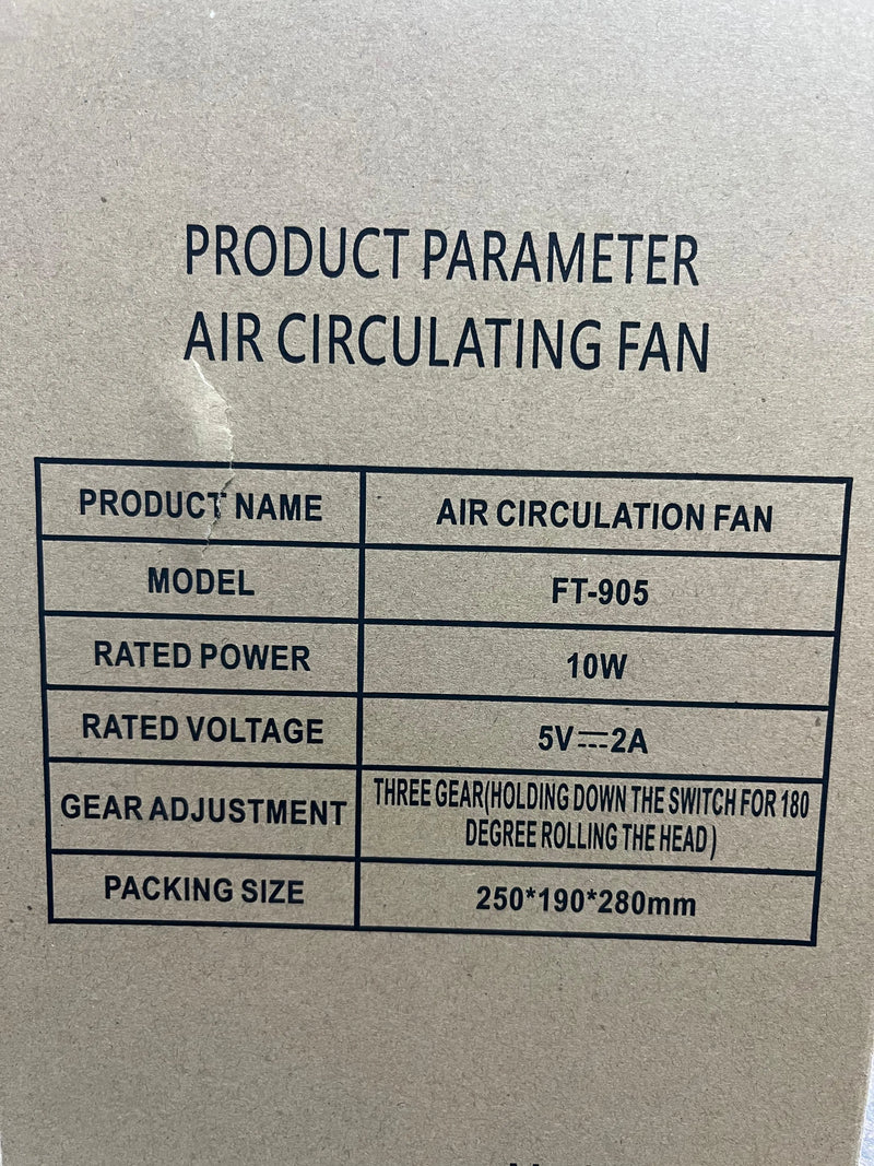 Compact Desktop Cooling Fan with 3-Speed Wind Cycle, Wide-Angle Oscillation, and Low-Noise