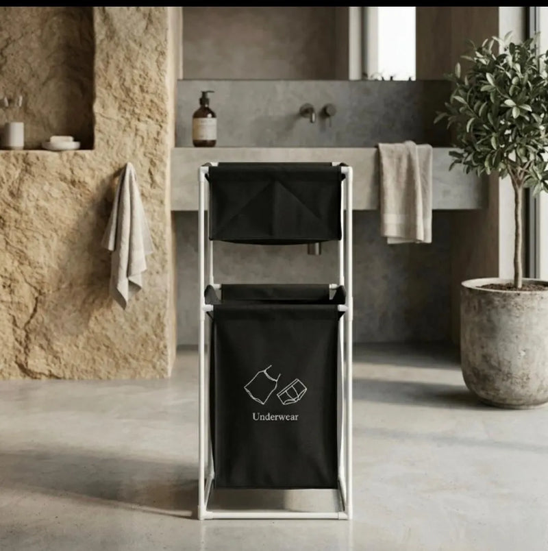 2-Tier Minimalist Laundry Hamper & Organizer – Freestanding Fabric Storage Cart