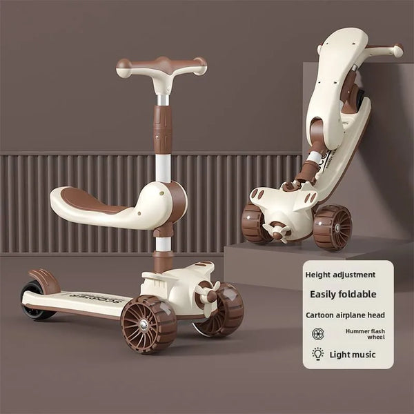 2-in-1 Kids' Kick Scooter with Foldable Seat – Adjustable 3-Wheel Toddler Scooter, Folding Design,