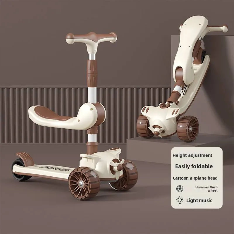 2-in-1 Kids' Kick Scooter with Foldable Seat – Adjustable 3-Wheel Toddler Scooter, Folding Design,