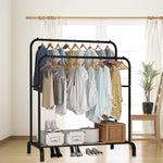 Double Rail Rolling Garment Rack – Heavy-Duty Free-Standing Clothes Drying Stand