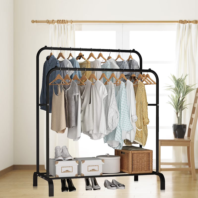 Double Rail Rolling Garment Rack – Heavy-Duty Free-Standing Clothes Drying Stand