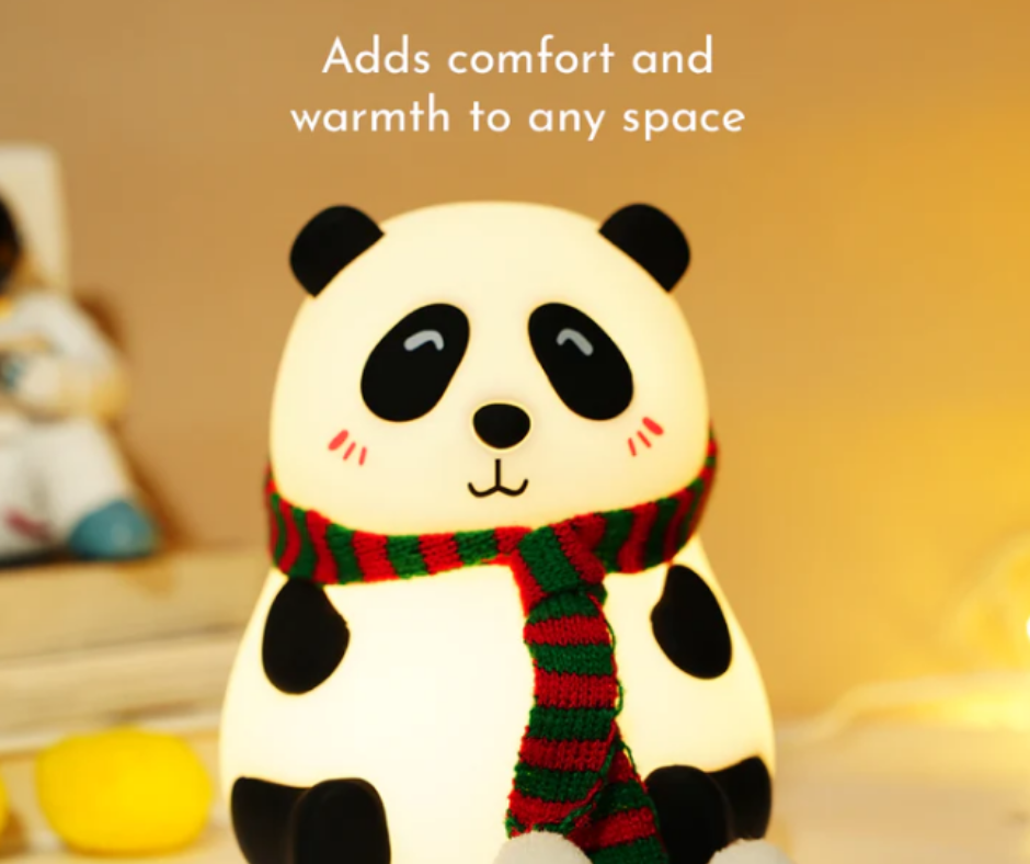 Sitting Panda Silicone Night Light – 7-Color Changing Touch Lamp with Scarf Detail