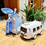 2-in-1 Portable Bus Shape Sipper Cup with Pop-Up Straw