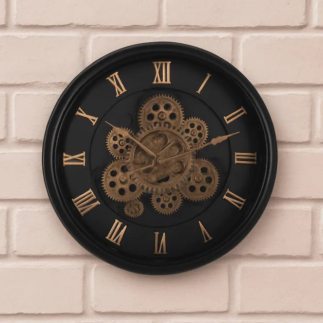 15-inch Gear Movement Clock. This decorative timepiece combines industrial aesthetics