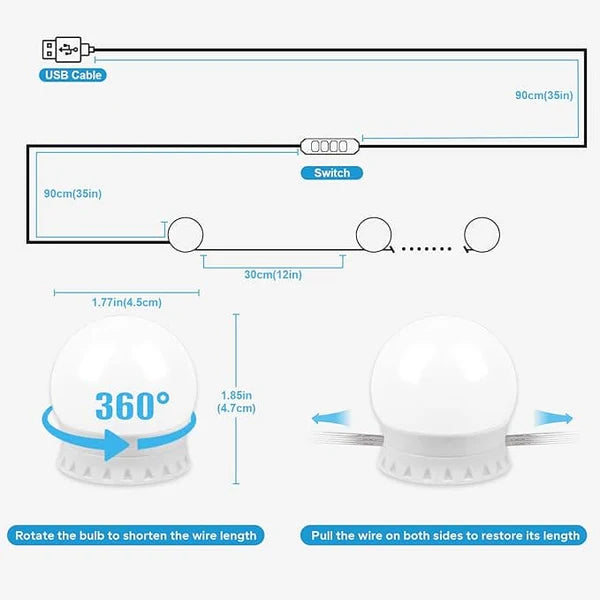 Professional LED Vanity Mirror Lights – 3 Color Modes & 10 Brightness Levels