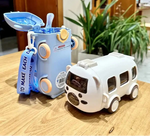 2-in-1 Portable Bus Shape Sipper Cup with Pop-Up Straw
