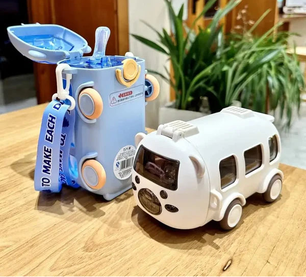 2-in-1 Portable Bus Shape Sipper Cup with Pop-Up Straw