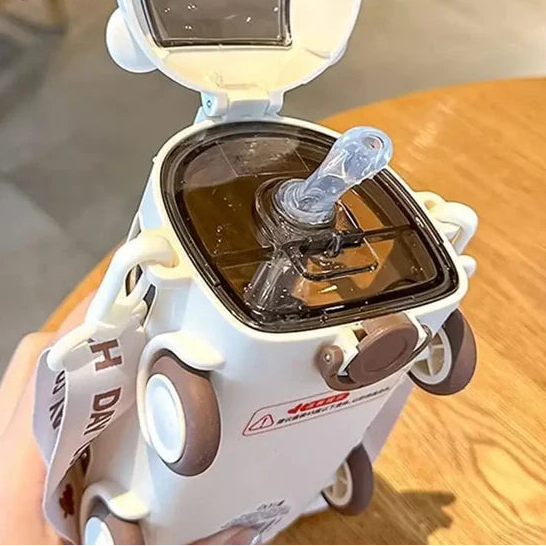 2-in-1 Portable Bus Shape Sipper Cup with Pop-Up Straw