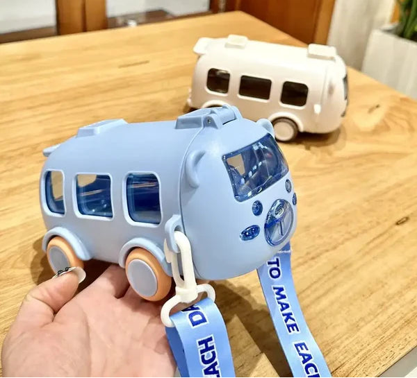 2-in-1 Portable Bus Shape Sipper Cup with Pop-Up Straw