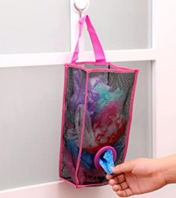 Wall-Mounted Mesh Garbage Bag Organizer – Smart Kitchen Storage Solution