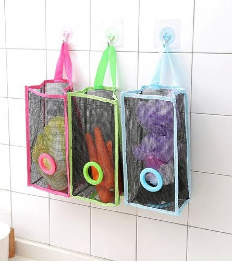 Wall-Mounted Mesh Garbage Bag Organizer – Smart Kitchen Storage Solution